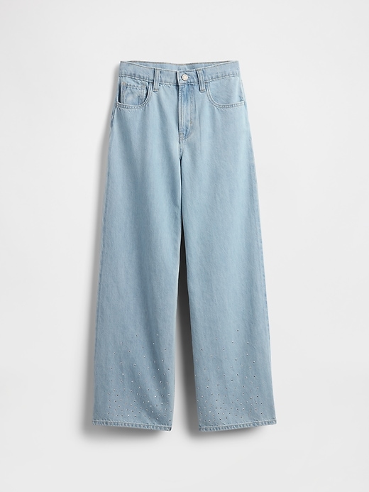kinder-jeans mit niedrigem bund strasssteinen und weitem bein
