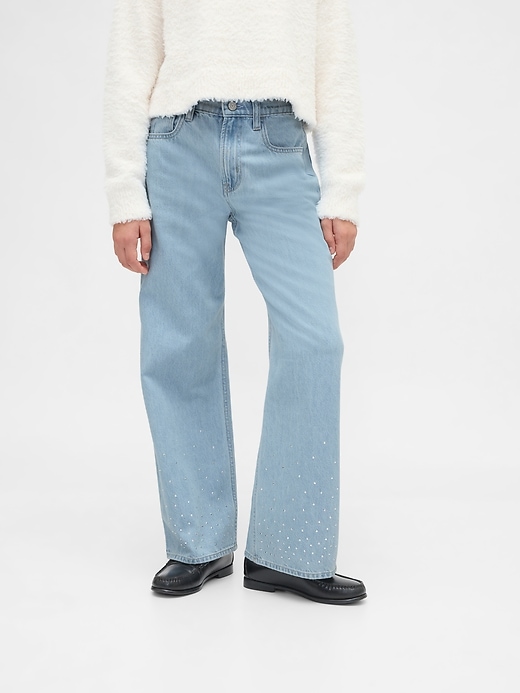 kinder-jeans mit niedrigem bund strasssteinen und weitem bein