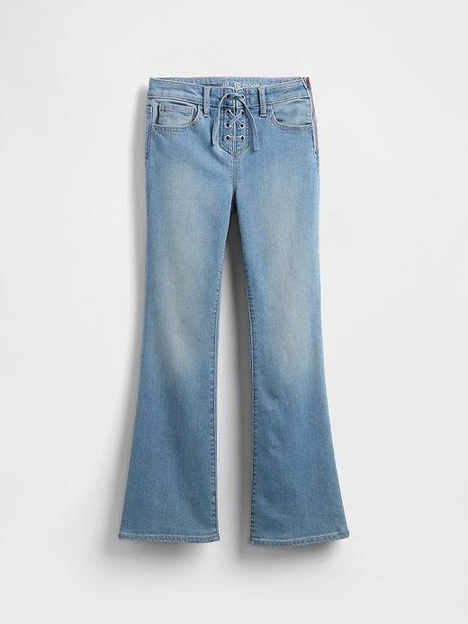 kinder-schnürjeans im 70er-jahre-stil mit hohem bund und schlaghose