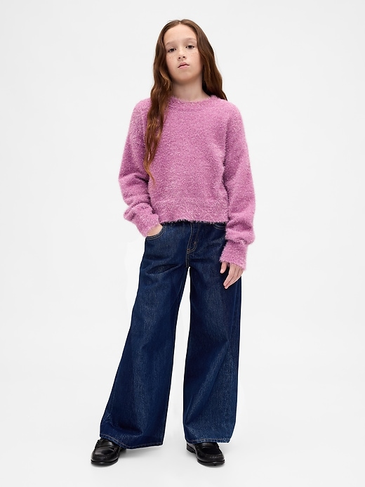 kinder-jeans mit niedrigem bund weit geschnitten metallisch glänzend