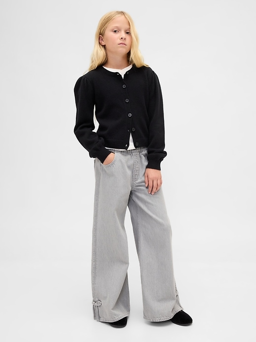 kinder-jeans mit niedrigem bund schleife und geteiltem saum baggy-jeans
