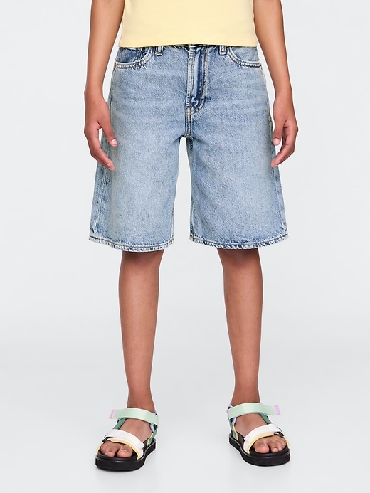kinder-denim-shorts mit mittelhohem bund und langem schnitt