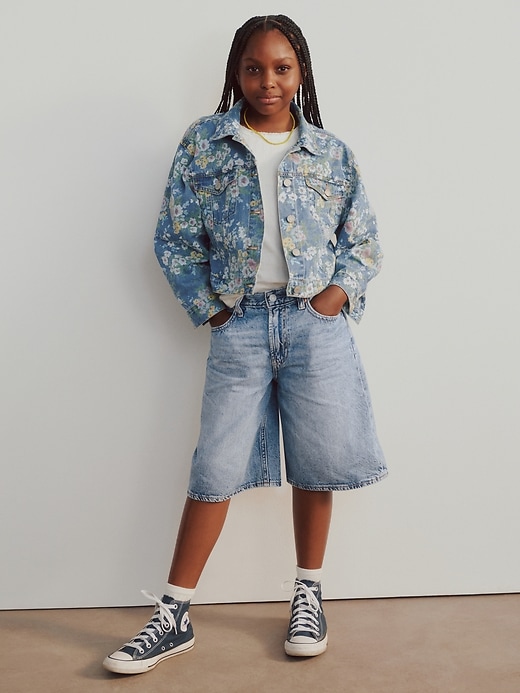 kinder-denim-shorts mit mittelhohem bund und langem schnitt