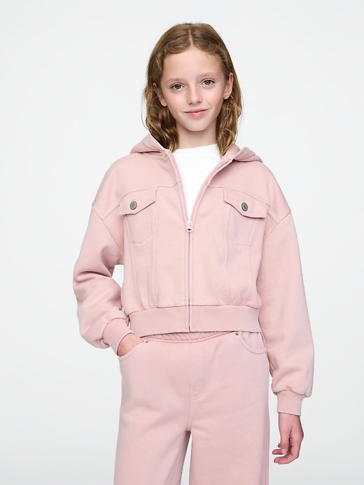 vintage soft crop-kapuzenpullover für kinder mit reißverschluss