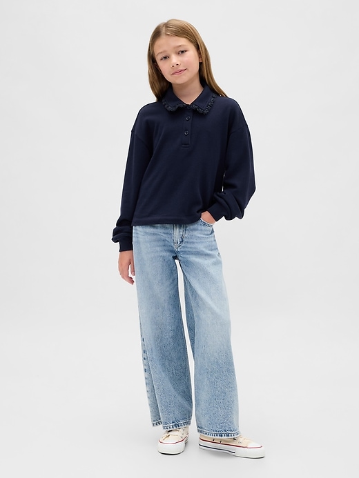kinder-polo-sweatshirt aus french terry mit spitzenbesatz