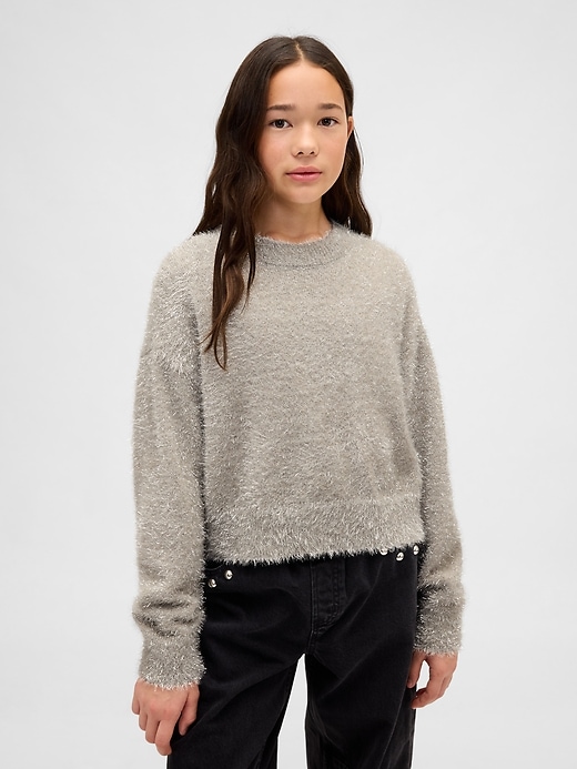 kinder-sweater mit metallic-wimpern-effekt und rundhalsausschnitt