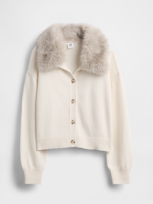 kinder-strickjacke mit kunstpelzkragen
