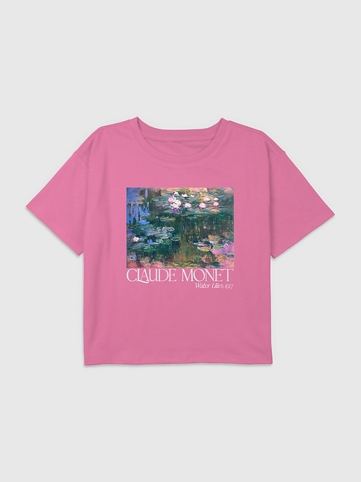 kinder-t-shirt mit monet-garten-motiv kastenförmig bauchfrei