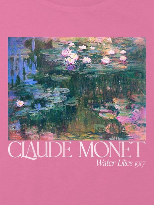 kinder-t-shirt mit monet-garten-motiv kastenförmig bauchfrei