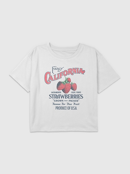 kinder-t-shirt mit kalifornischem erdbeer-motiv kastenförmig geschnitten