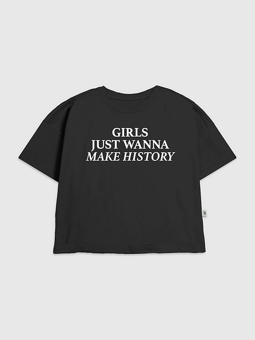 t-shirt mit aufdruck „mädchen wollen geschichte schreiben