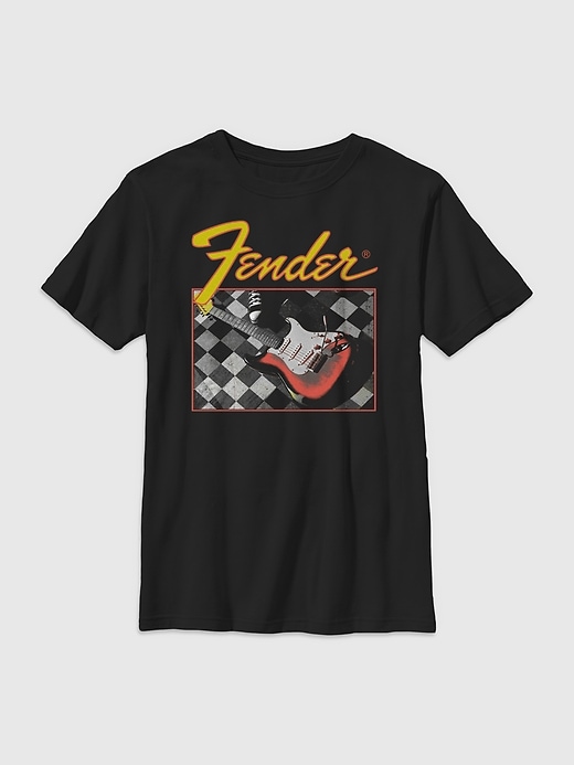 fender-gitarren-t-shirt für kinder mit karomuster