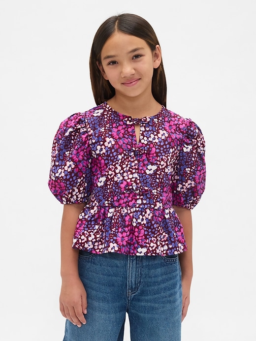 kinder-peplum-top mit puffärmeln