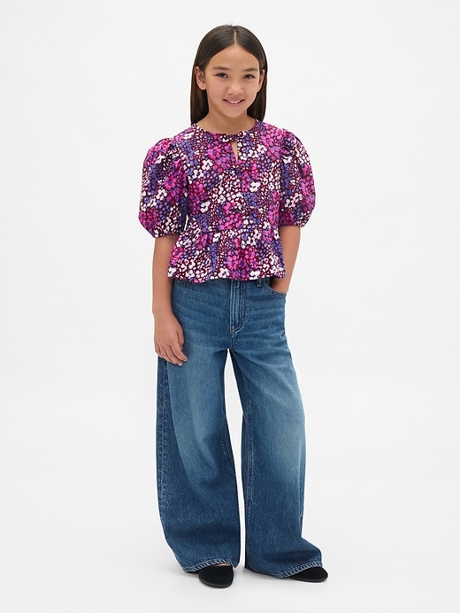 kinder-peplum-top mit puffärmeln
